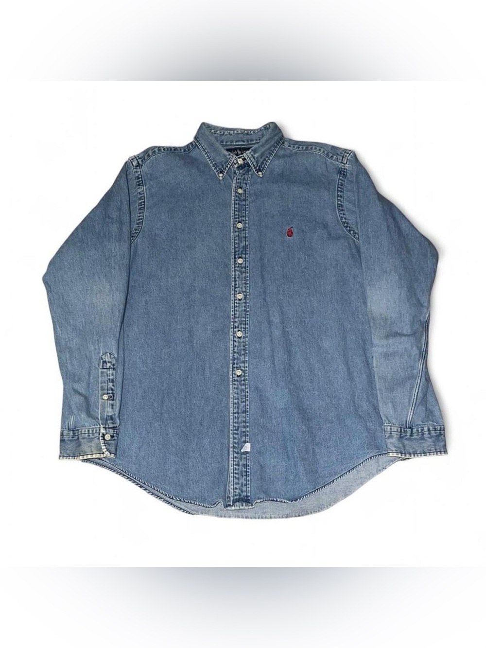 Vintage Ralph Lauren Denim Button Down XL Red Pony Logo 100% Cotton Classic